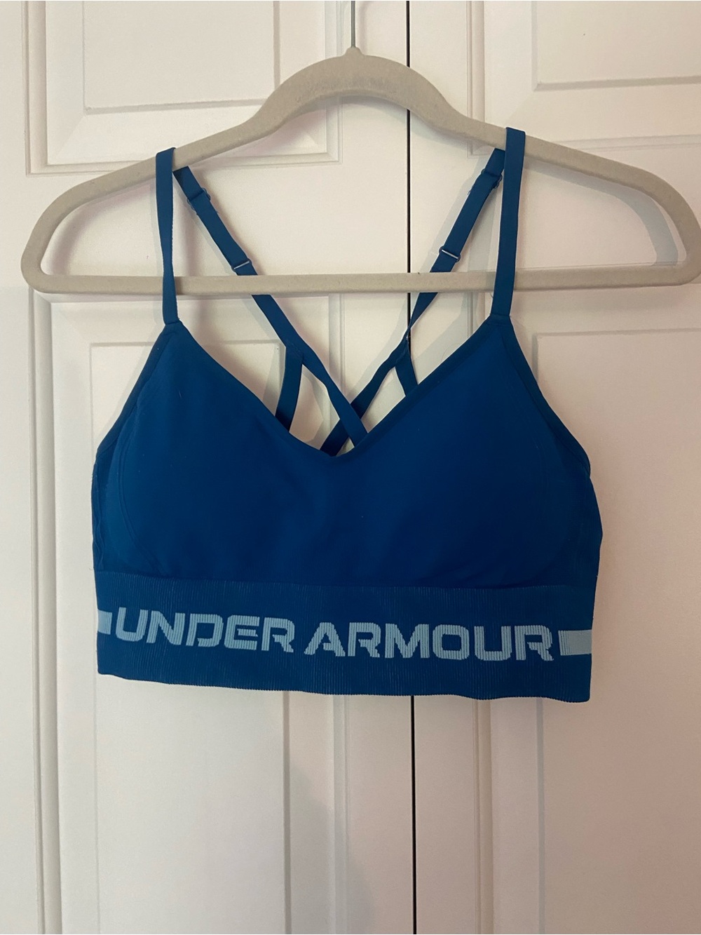 blue women’s under armour sports bra